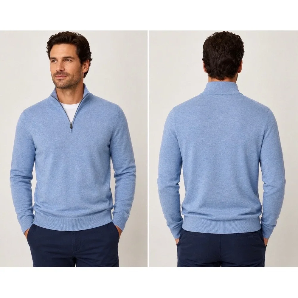 Bonobos 100% Lambswool Quarter Zip Sweater Men's Light Blue Heather M